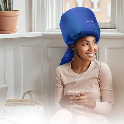 Hair Dryer Bonnet w/A Headband Integrated That Reduces Heat Around Ears & Neck - Blow Dryer Attachment for Hair Dryer, Speeds Up Drying Time Blue