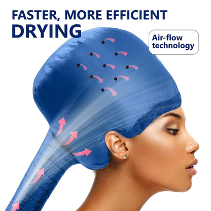 Hair Dryer Bonnet w/A Headband Integrated That Reduces Heat Around Ears & Neck - Blow Dryer Attachment for Hair Dryer, Speeds Up Drying Time Blue